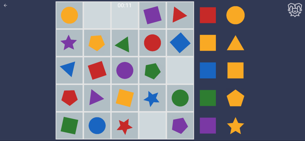 Exemple de carré de 5X5 cases à compléter à l'aide du pavé numérique modulable